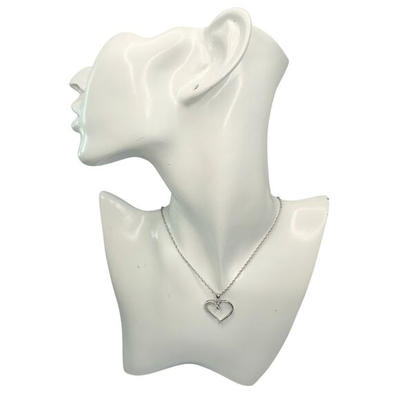 Heart Pendant with Diamond Accent - Rhodium Plated with 15" chain - Picture 12 of 12